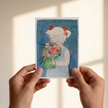 kaart, greetingcard, bloemen meisje met staartjes, studio springer