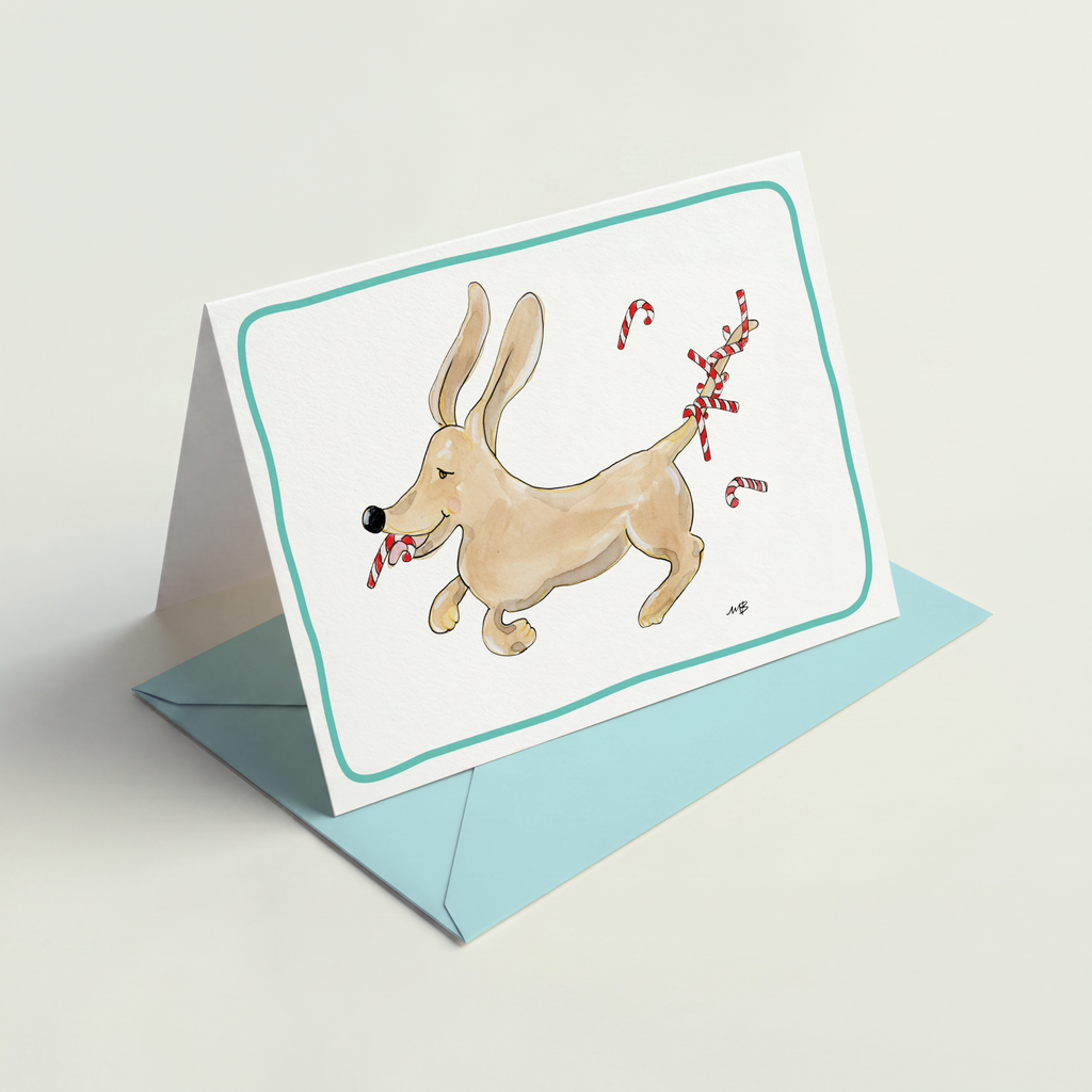 Hondenkaart | Teckel / Dachshund | zuurstok / Vrolijke Honden Illustratie | Studio Springer