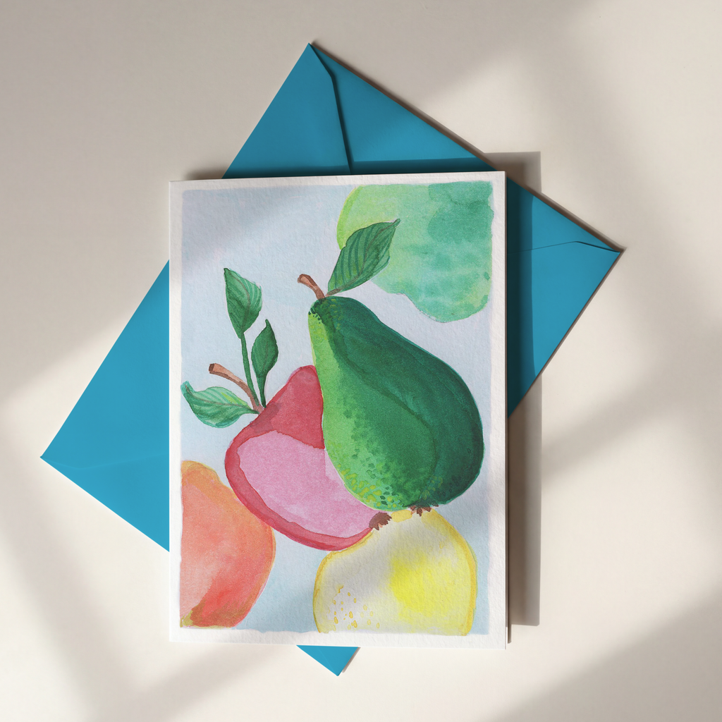 kaart, greetingcard, fruit, moderne fruitmand