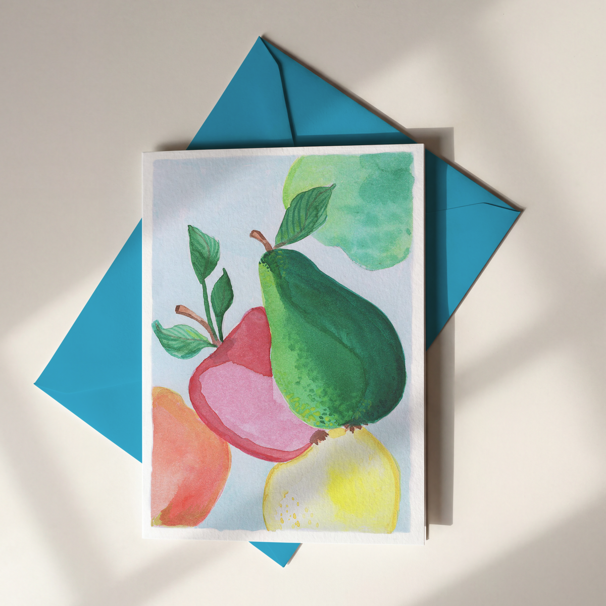 kaart, greetingcard, fruit, moderne fruitmand