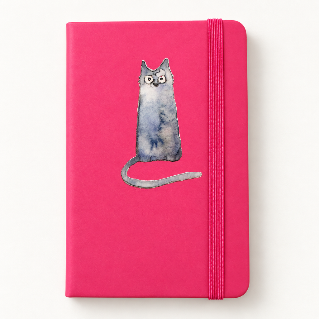 roze gelinieerd notitieboekje met blauwe kat / studio springer