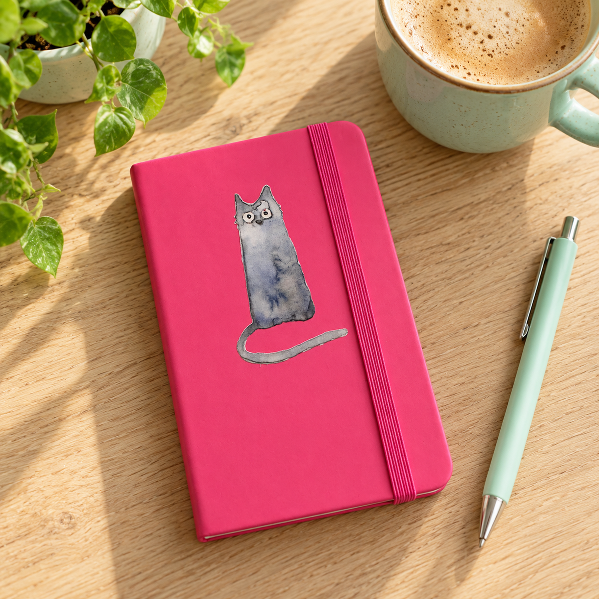 roze gelinieerd notitieboekje met blauwe kat / studio springer