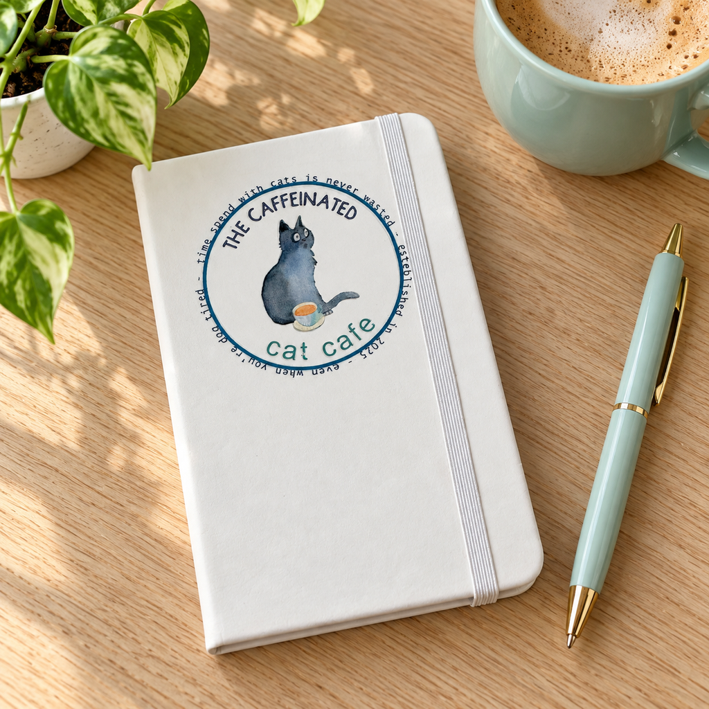 wit notitieboekje met blauwe kat, gelinieerde pagina's, / studio springer