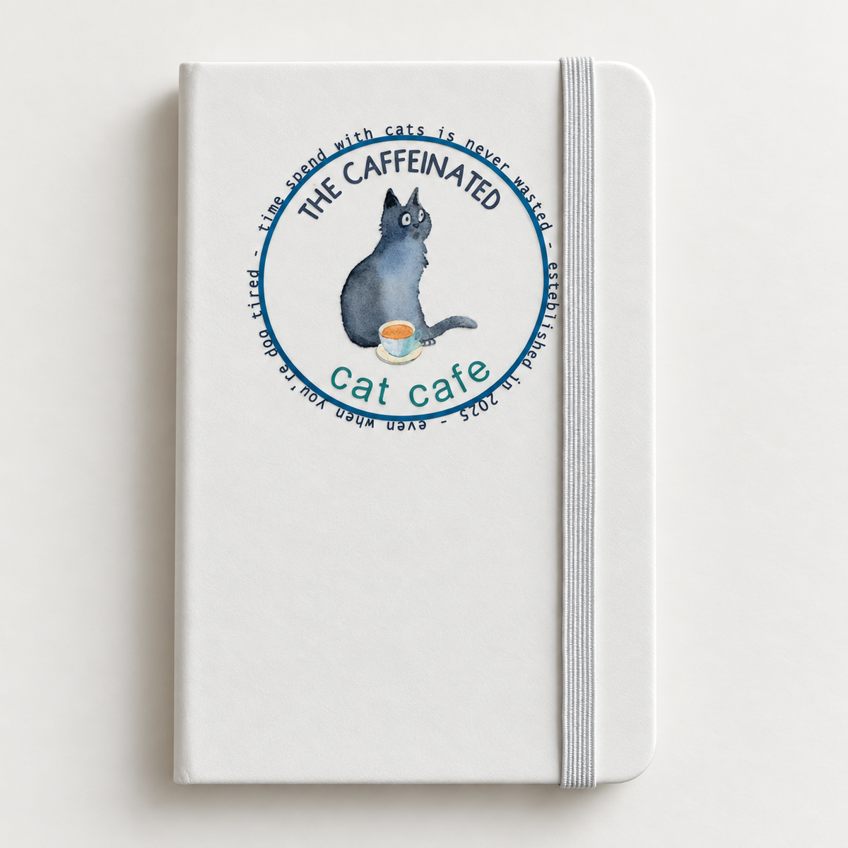 wit notitieboekje met blauwe kat, gelinieerde pagina's, / studio springer