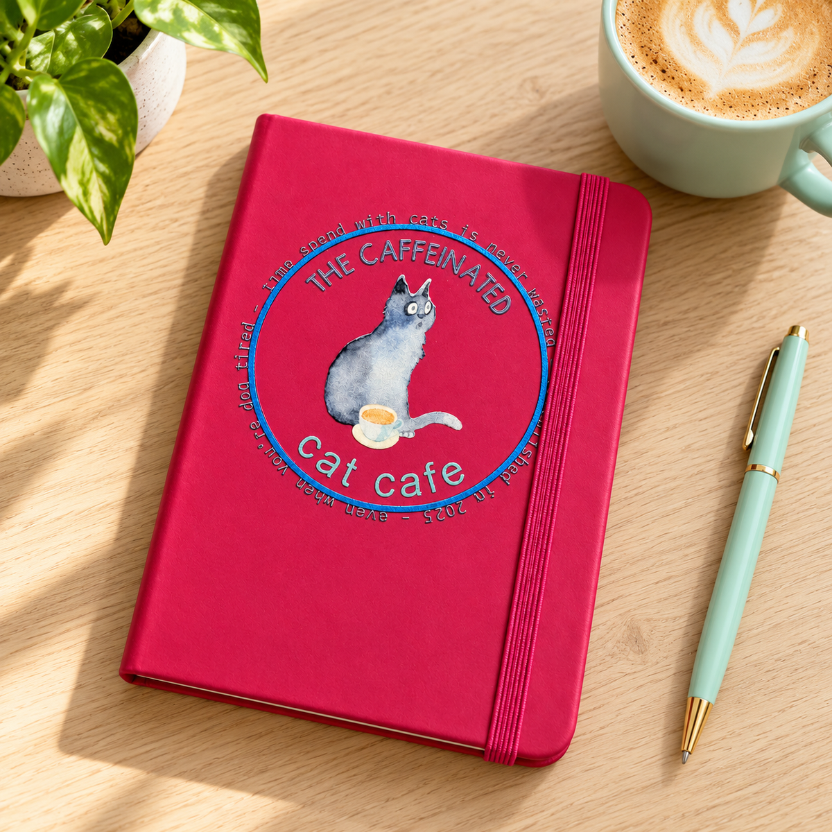 roze notitieboekje met blauwe kat, blanco pagina's, / studio springer
