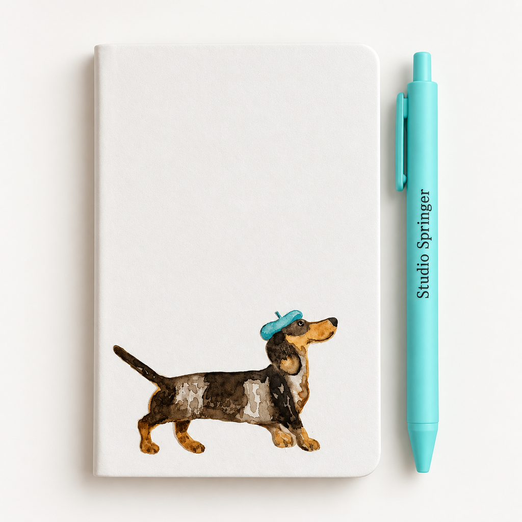 A6-notitieboek met teckel / dachshund en alpinopet