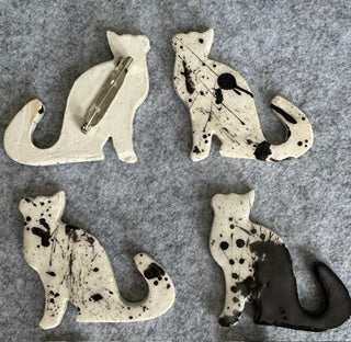 Keramieken Broche - Kat - Zwart-Wit (prijs per stuk)