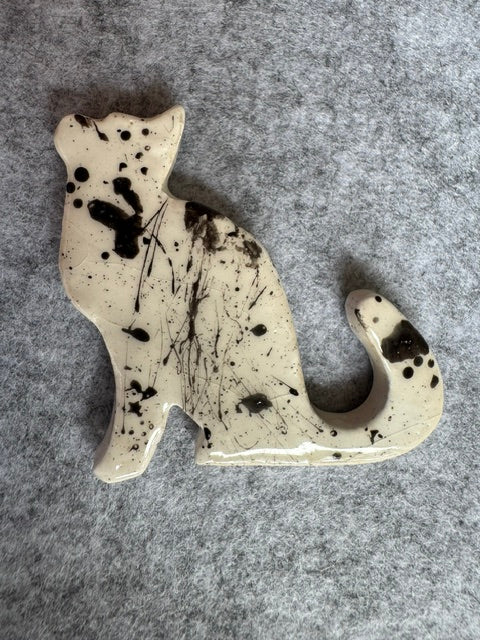Keramieken Broche - Kat - Zwart-Wit (prijs per stuk)