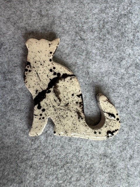 Keramieken Broche - Kat - Zwart-Wit (prijs per stuk)