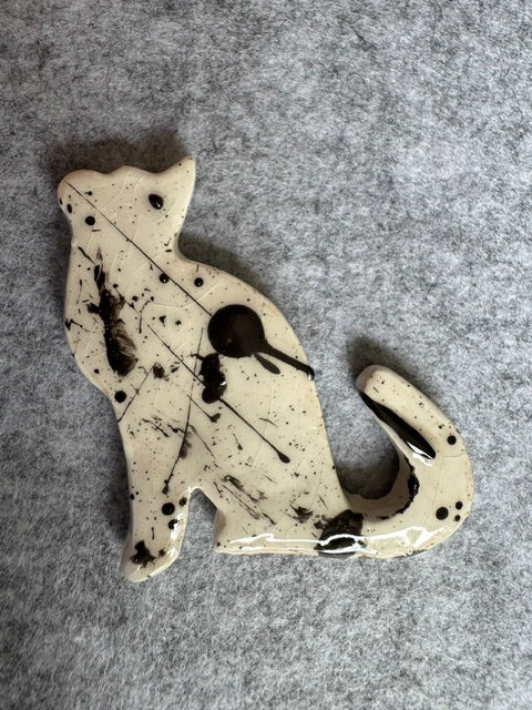 Keramieken Broche - Kat - Zwart-Wit (prijs per stuk)