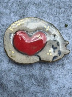 Keramieken broche - Kat hart (prijs per stuk)