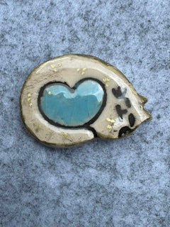 Keramieken broche - Kat hart (prijs per stuk)
