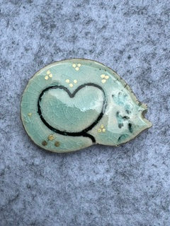 Keramieken broche - Kat hart (prijs per stuk)