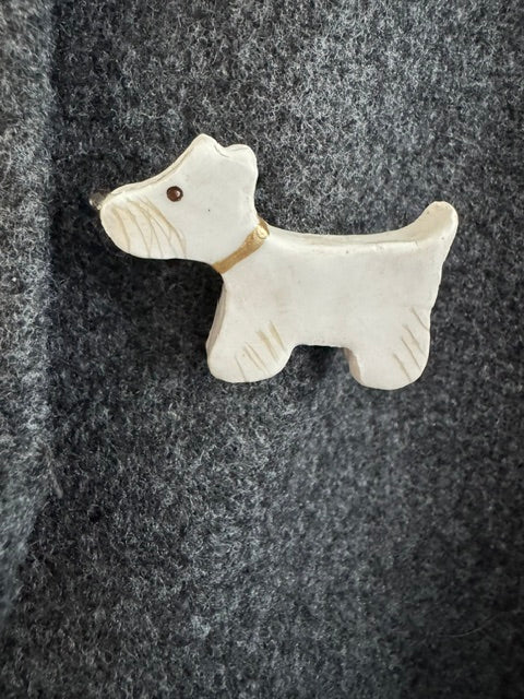 Keramieken broche - Scottie terriër gouden halsband
