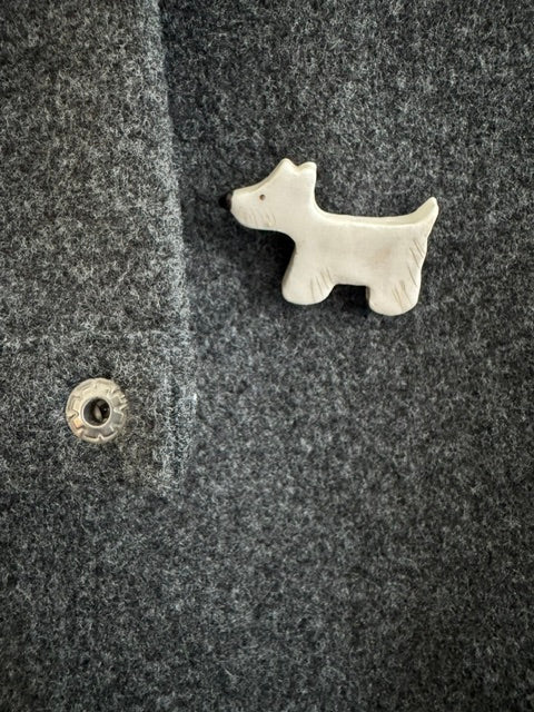 Keramieken broche - Scottie terriër wit