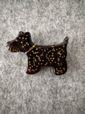 Keramieken broche - Scottie terriër zwart, gouden spikkels gouden halsband