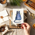 Kerstkaart met blauwe kat / Britse korthaar / Chartreux | Aquarel | Studio Springer