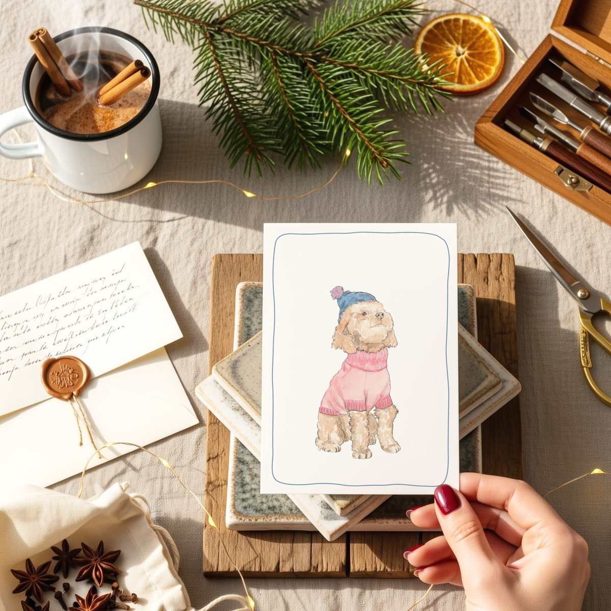 Hondenkaart | maltipoo met muts / doodle /Vrolijke Honden Illustratie | Studio Springer