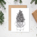 kerstkaart | pentekening / persoon met een kerstboom in de armen / Vrolijk Illustratie | Studio Springer