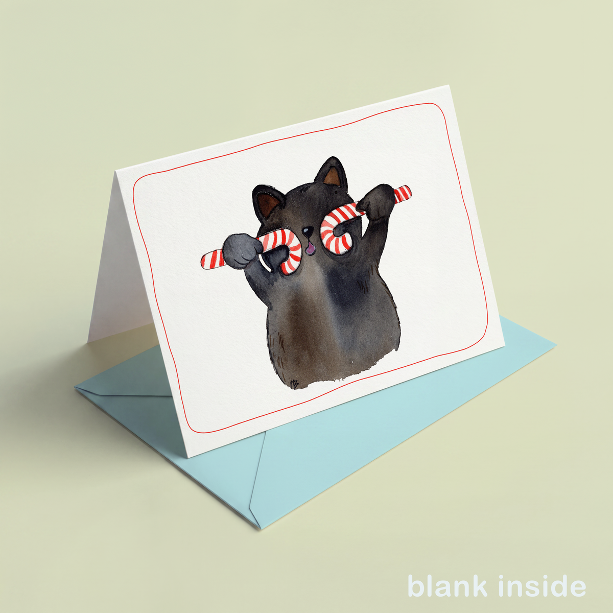 Kerstkaart met zwarte kat / Black solid /Bombay cat | Aquarel | Studio Springer