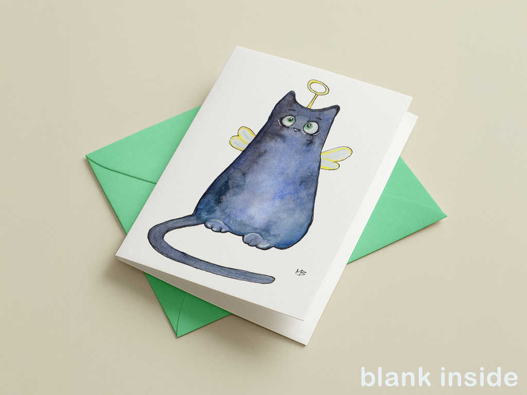 Kerstkaart met blauwe kat / Britse korthaar / Chartreux | Aquarel | Studio Springer