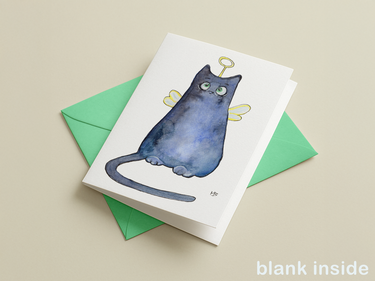 Kerstkaart met blauwe kat / Britse korthaar / Chartreux | Aquarel | Studio Springer