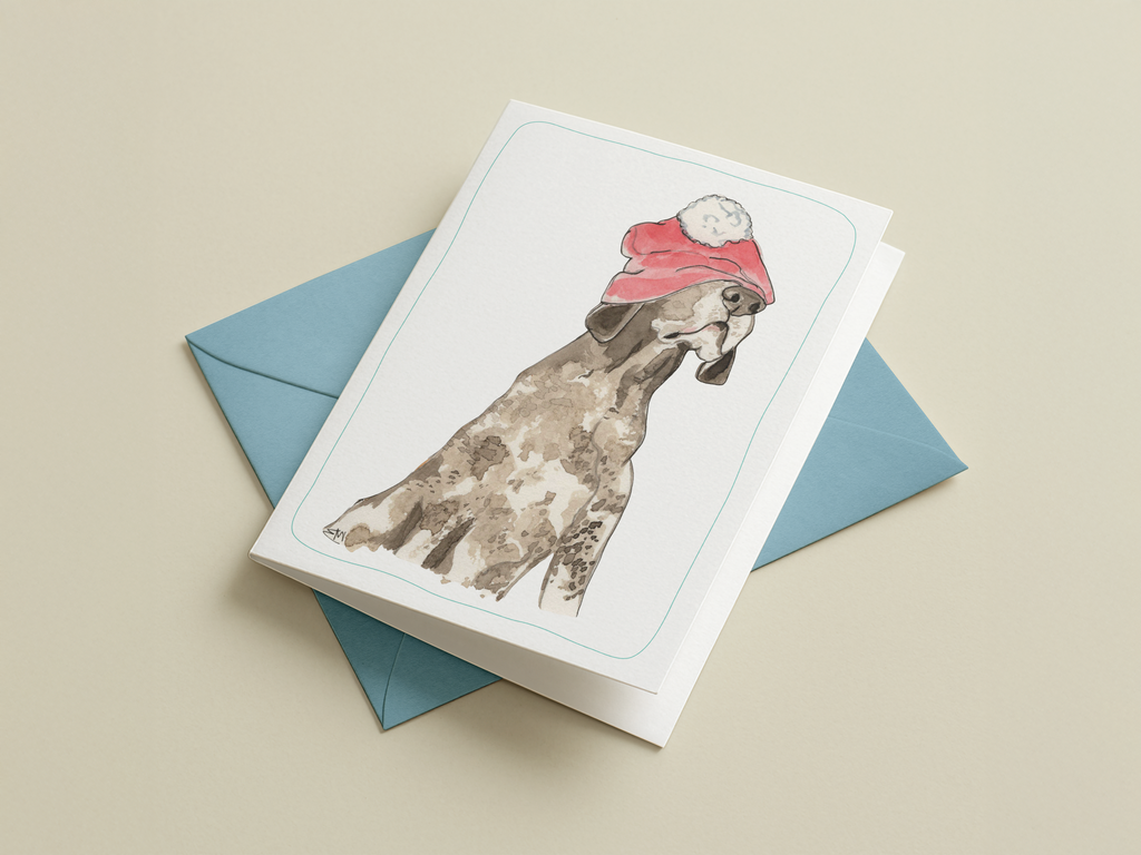 Hondenkaart | Pointer / Duitse Staander met kerstmuts | Vrolijke Honden Illustratie | Studio Springer