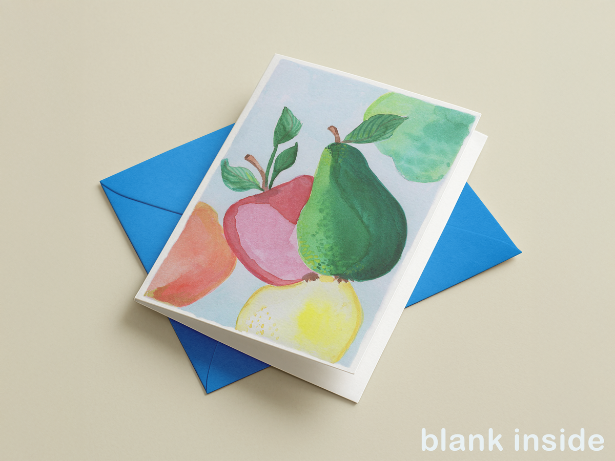 kaart, greetingcard, fruit, moderne fruitmand
