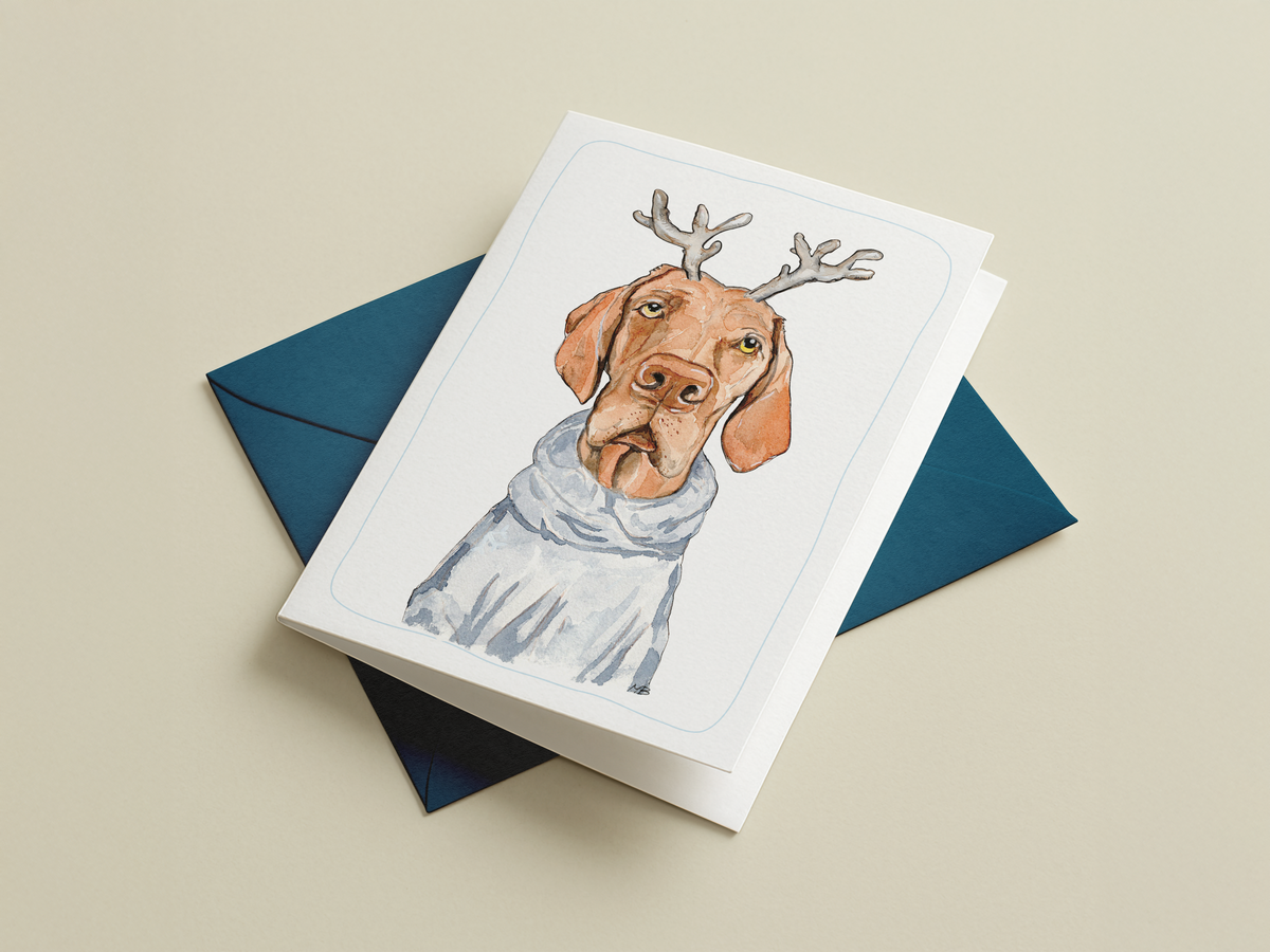 Hondenkaart | Vizsla met gewei / Hongaarse pointer / Vrolijke Honden Illustratie | Studio Springer