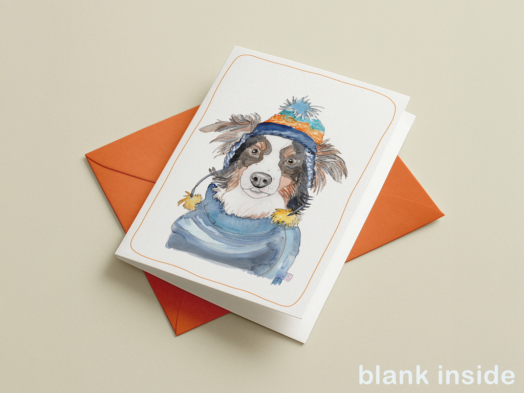 Hondenkaart | wenskaart/  border collie muts / Scotch Sheepdog /Vrolijke Honden Illustratie | Studio Springer