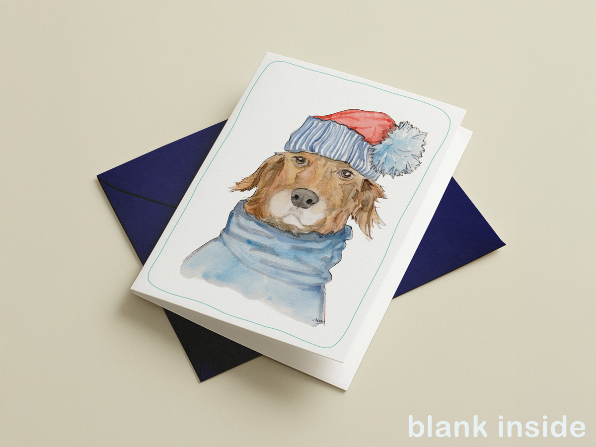 Hondenkaart | golden retriever met muts / Vrolijke Honden Illustratie | Studio Springer