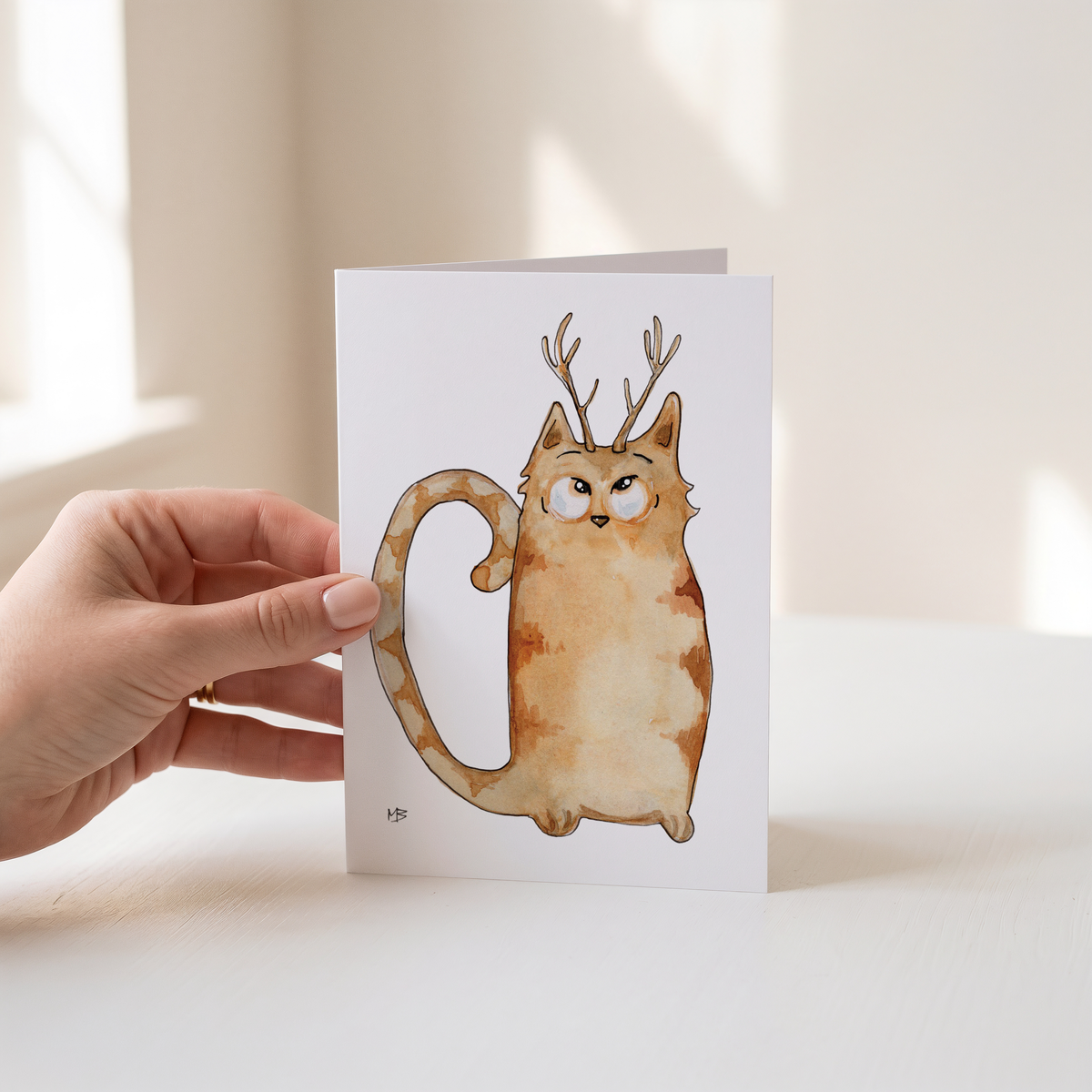 Kerstkaart met oranje kater / Ginger cat / rode kater | Aquarel | Studio Springer
