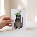 Kerstkaart met zwarte kat / Black solid /Bombay cat | Aquarel | Studio Springer (kopie)